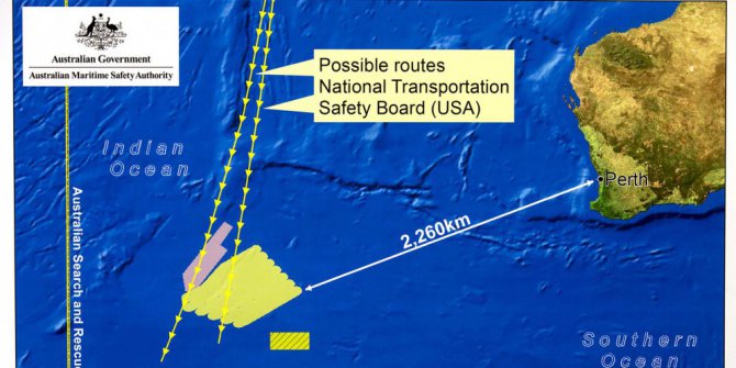 Peta lokasi penemuan Malaysia Airlines MH370