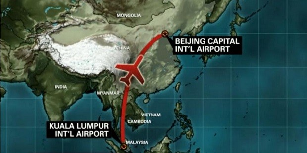 Rute penerbangan Malaysia Airlines yang hilang, Sabtu 8 Maret 2014 lalu